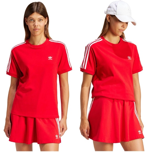 NWT Adidas Originals Women 3-Stripes Ringer Tee Better Scarlet Red XL IR8050 - Picture 2 of 14